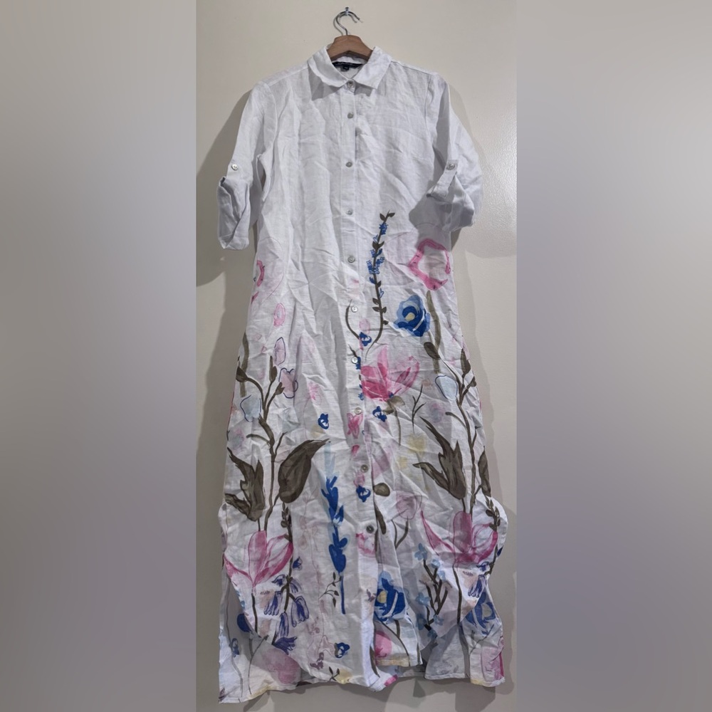 Charlies White Maxi Dress with Pink and Blue Floral Pattern